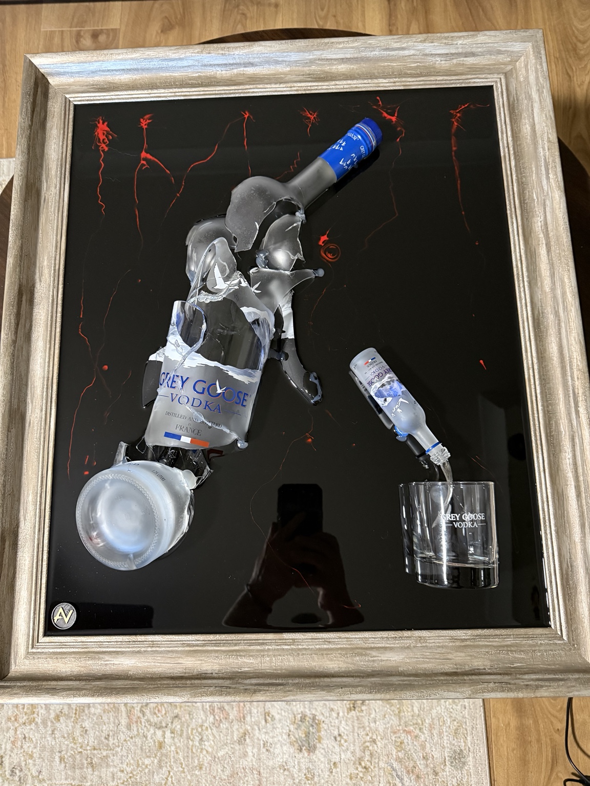 ArtVader mixed-media resin artwork featuring a Grey Goose bottle and glass